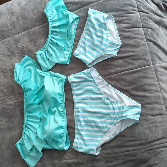 MomMe And More Other - Mom & me mint & white matching swimsuits
